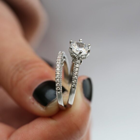 🍁 Engagement Thin Shiny Gems Macro Pave Beautiful Ring for Women,EVGG1540 - Picture 5 of 7